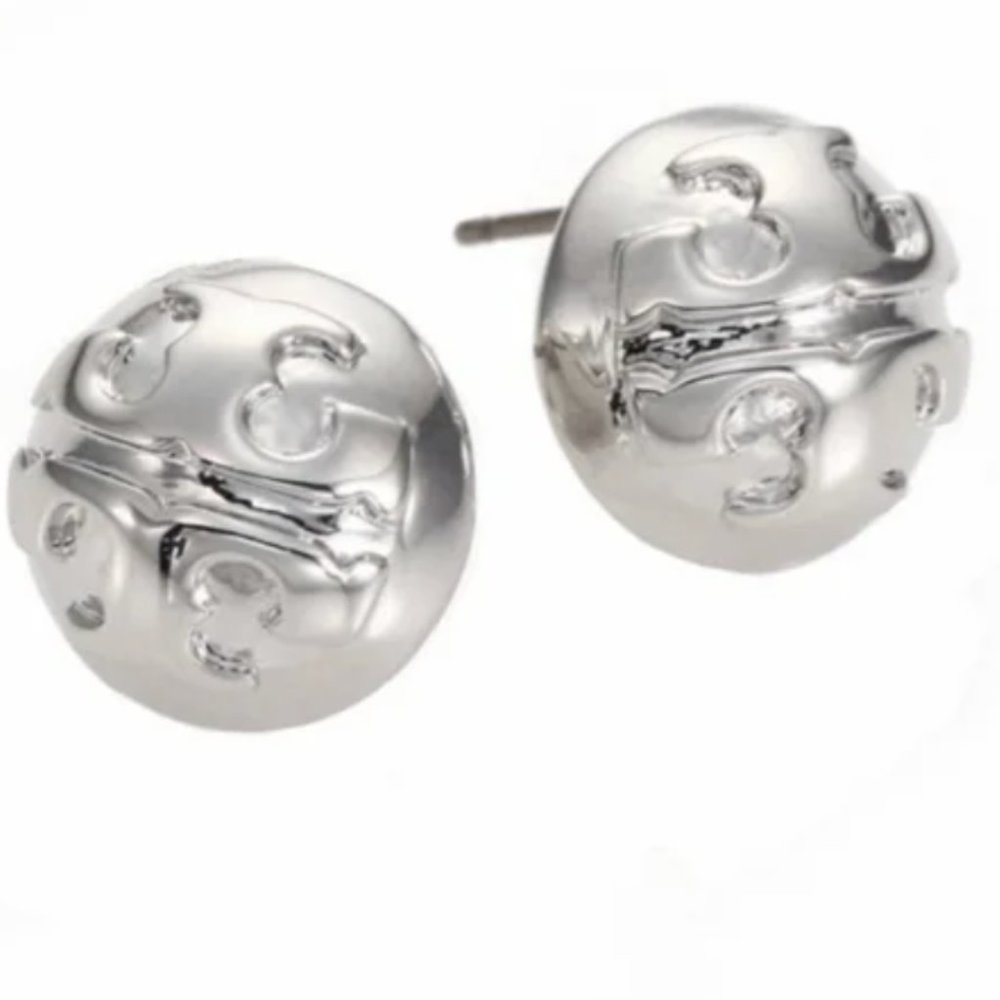 Tory Burch Dome Logo Silver Stud Earrings